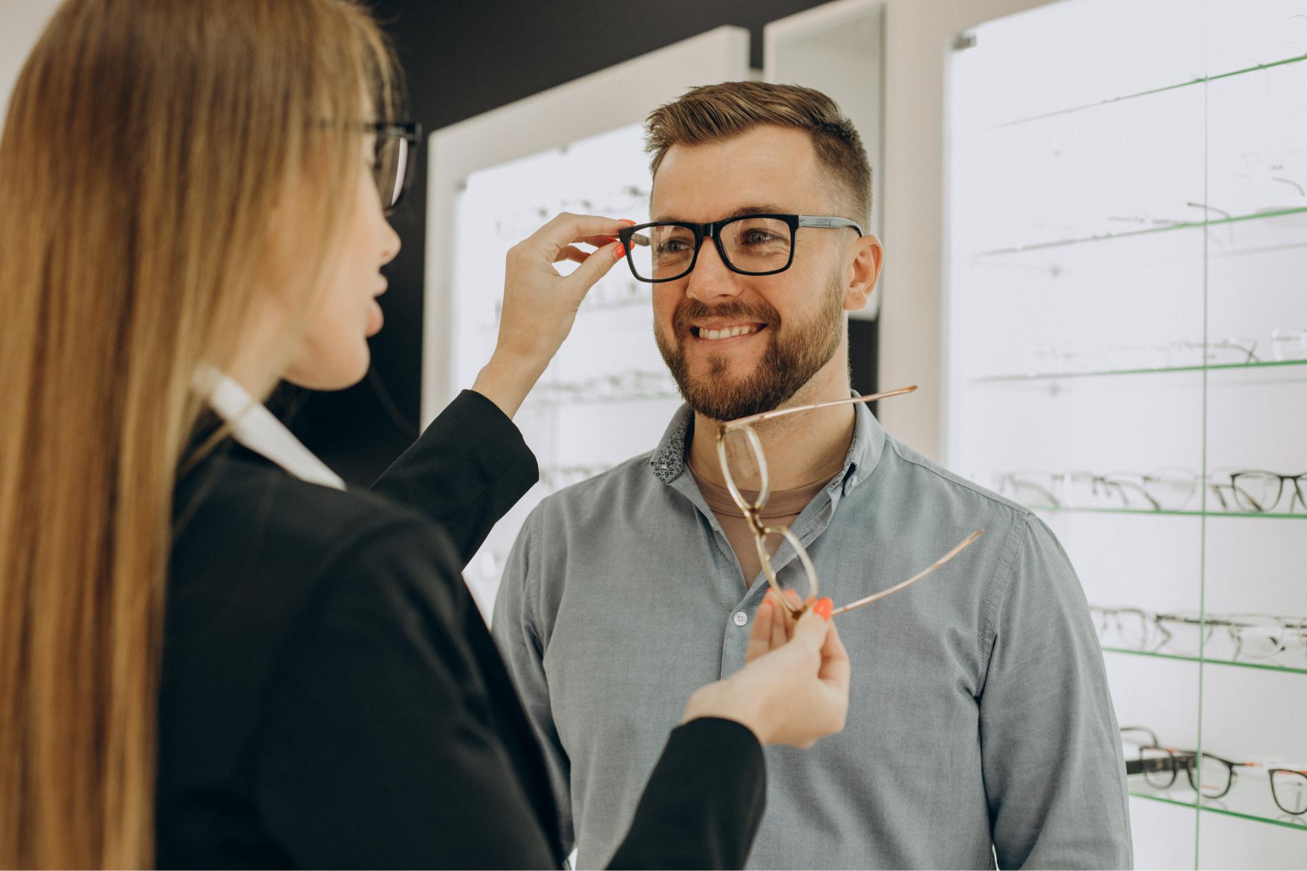 customer choosing glasses frames